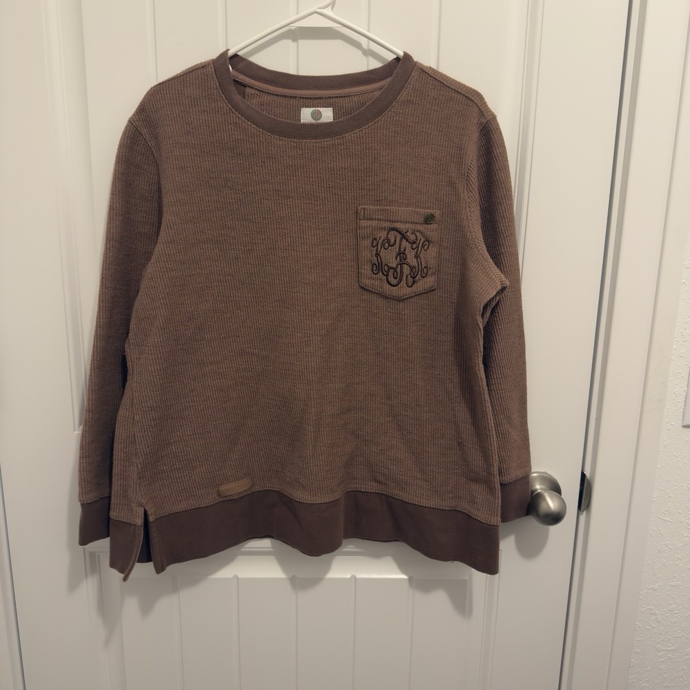 Marley Lilly Women's Brown Corduroy Type‎ Sweatshirt Initials On Pocket Size M